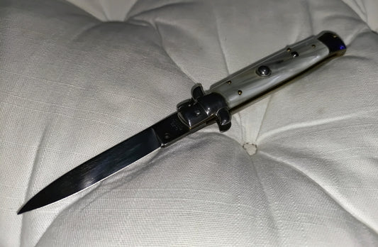 Stiletto automatico italiano - White Pearl handle version 21 cm (ricondizionato)