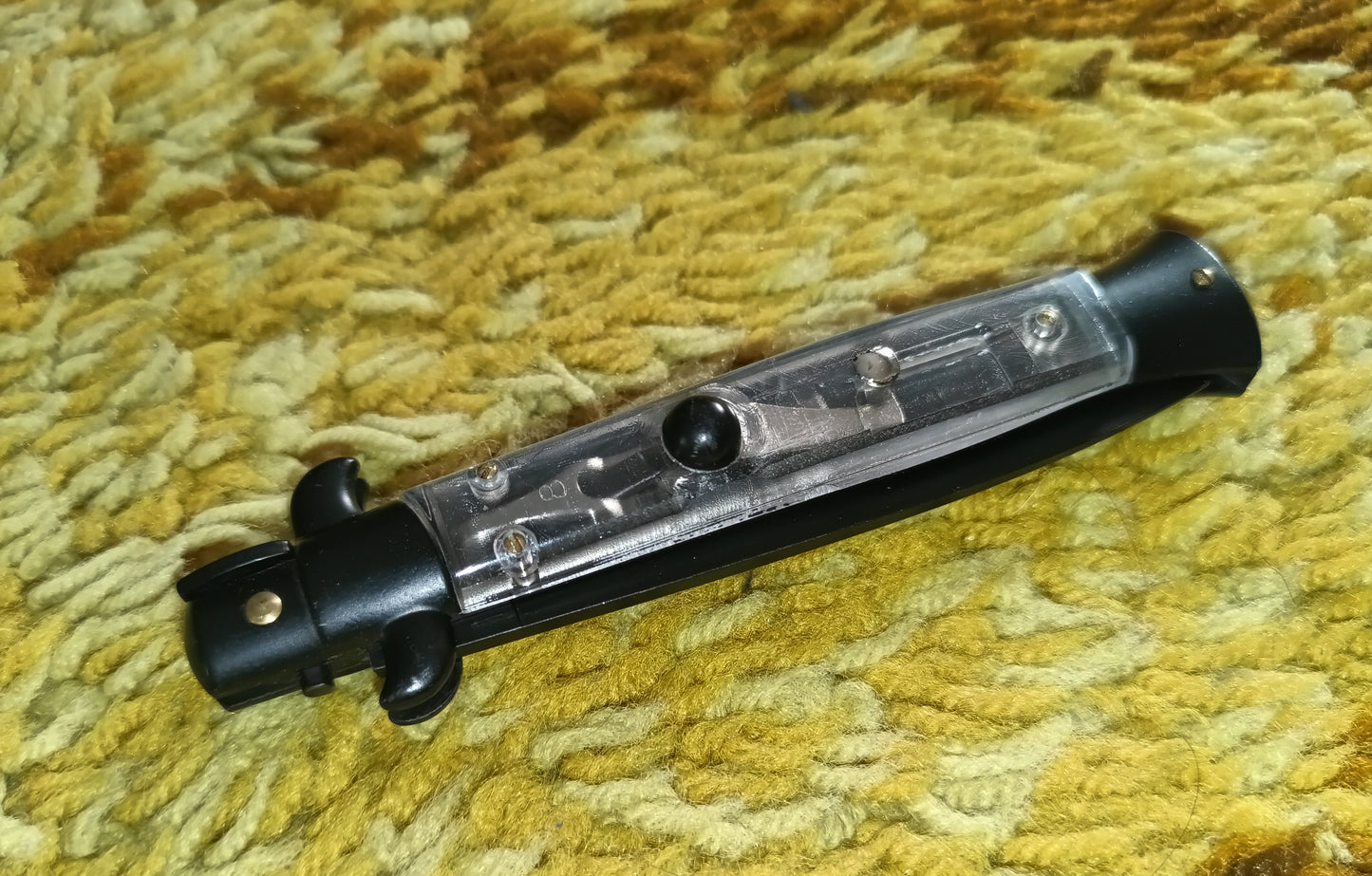 Stiletto automatico italiano - Plexiglas + Brown / Black Blade version 23 cm