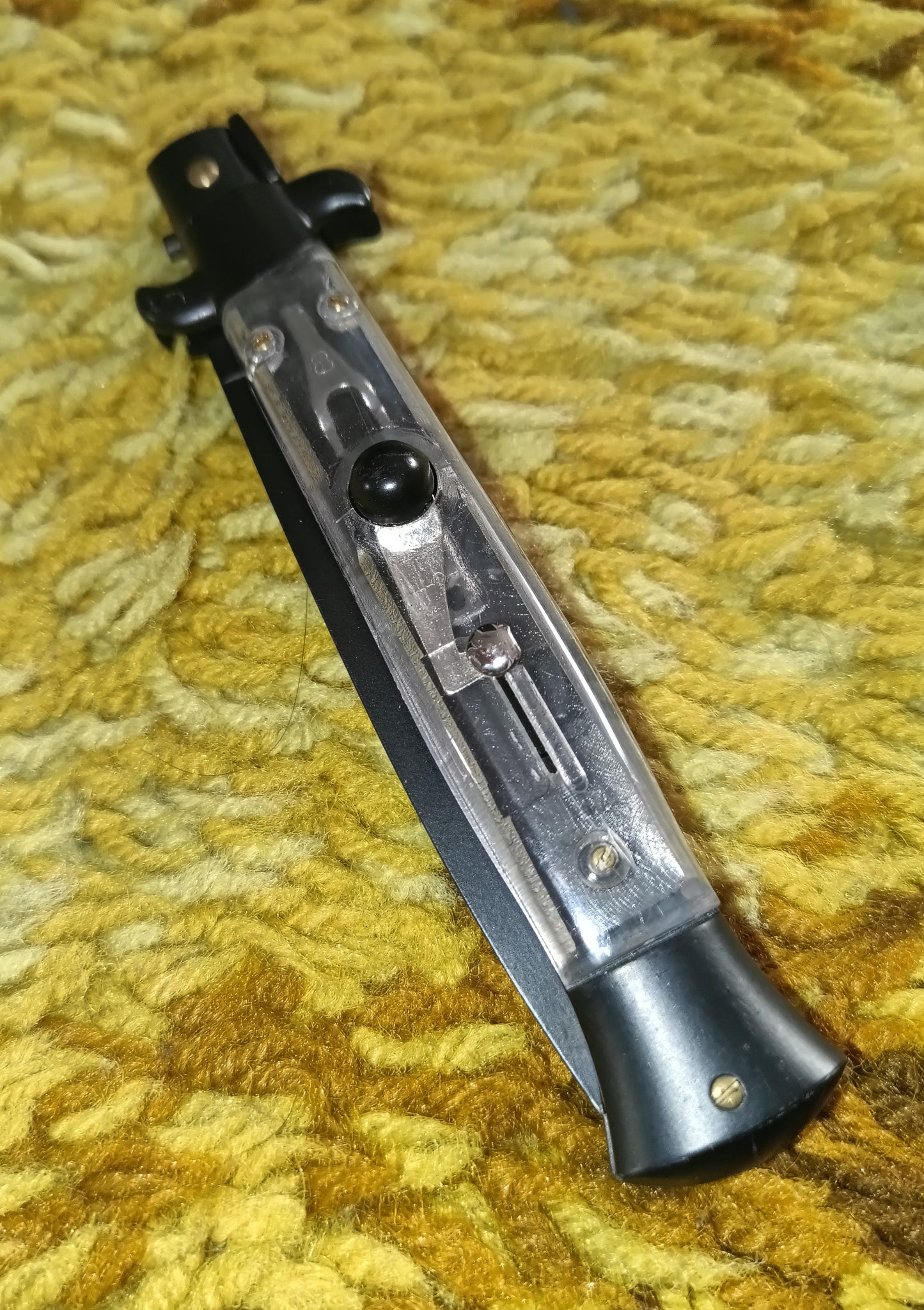 Stiletto automatico italiano - Plexiglas + Brown / Black Blade version 23 cm