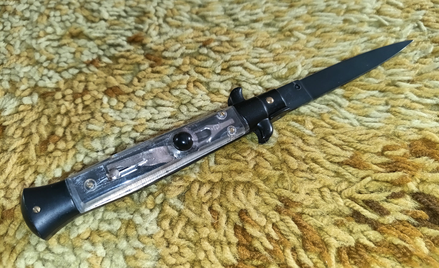 Stiletto automatico italiano - Plexiglas + Brown / Black Blade version 23 cm