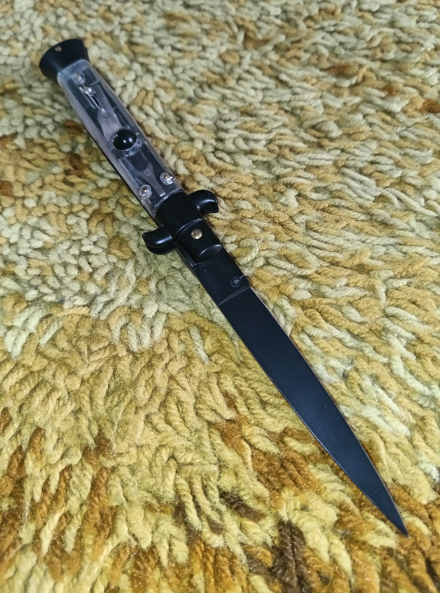 Stiletto automatico italiano - Plexiglas + Brown / Black Blade version 23 cm