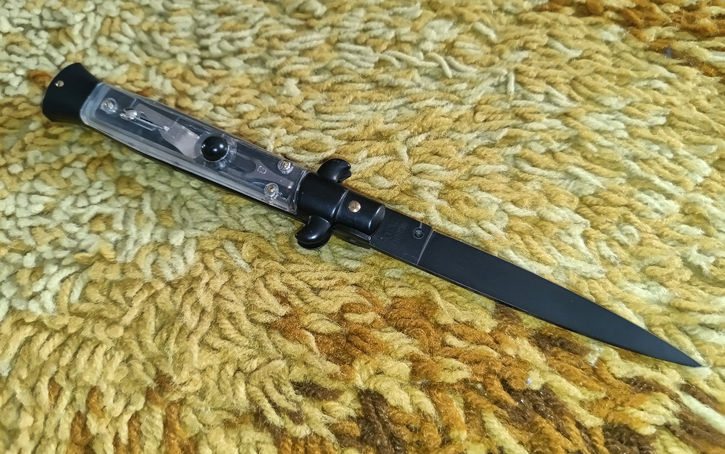 Stiletto automatico italiano - Plexiglas + Brown / Black Blade version 23 cm
