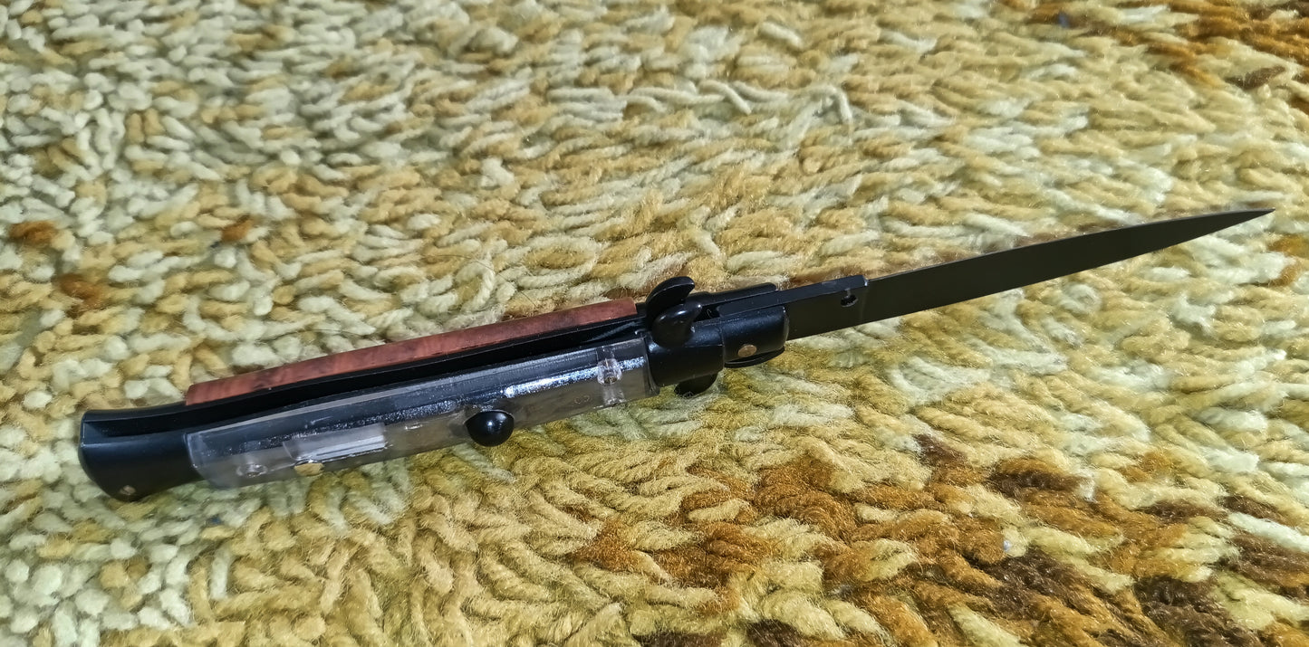 Stiletto automatico italiano - Plexiglas + Brown / Black Blade version 23 cm