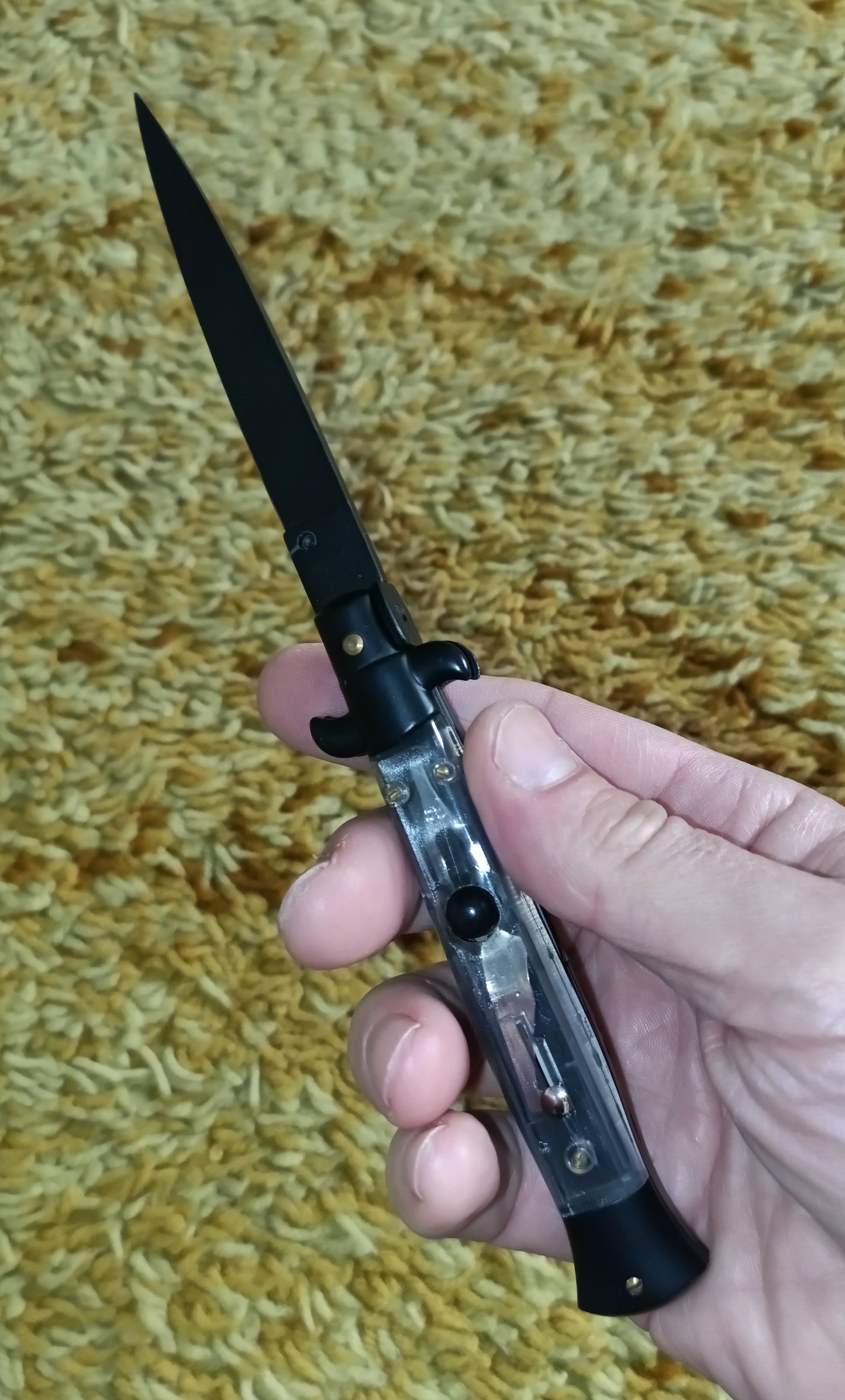 Stiletto automatico italiano - Plexiglas + Brown / Black Blade version 23 cm