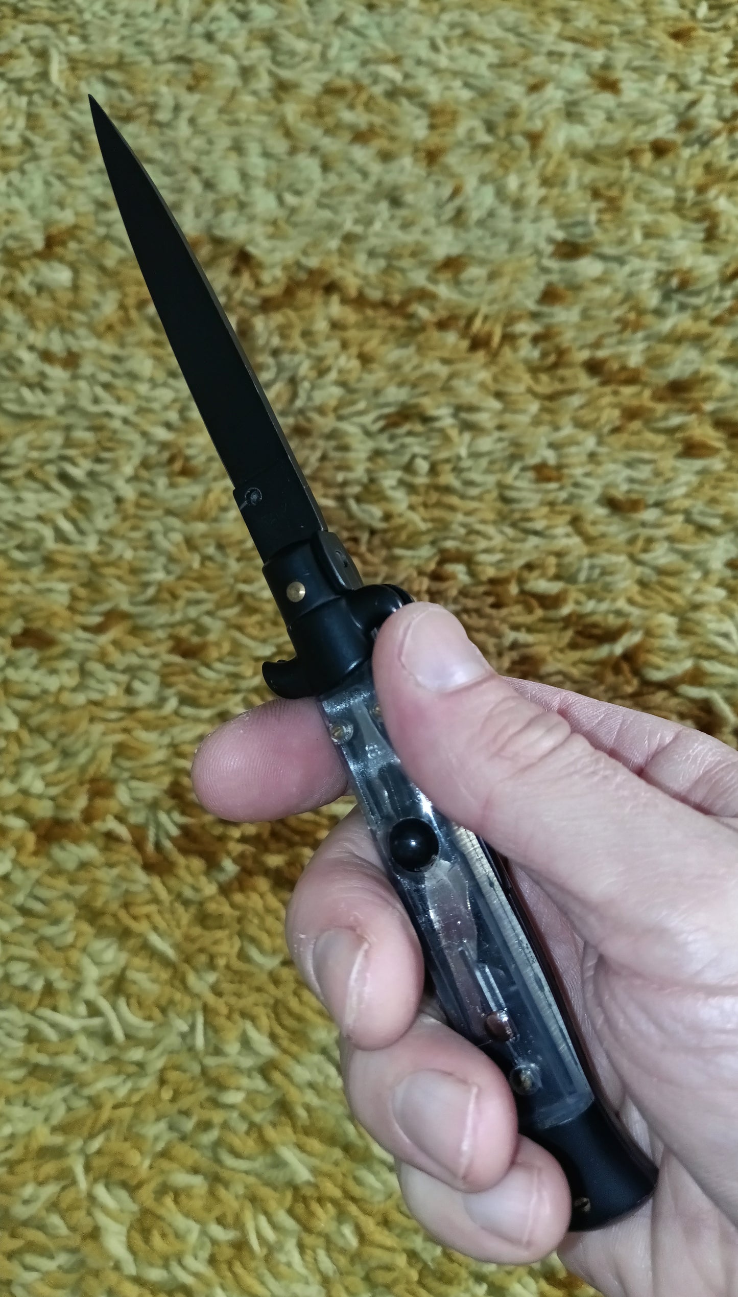 Stiletto automatico italiano - Plexiglas + Brown / Black Blade version 23 cm