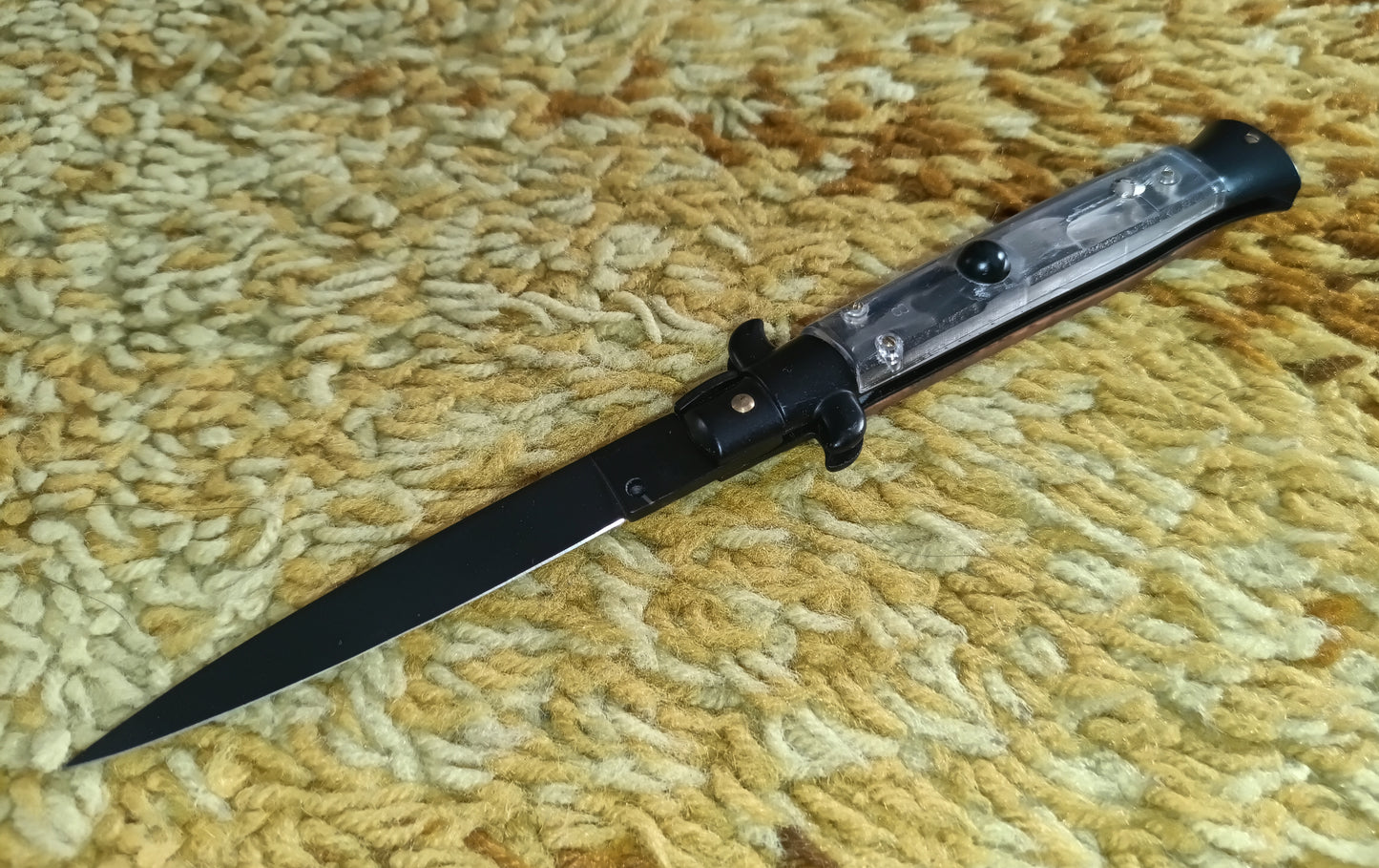 Stiletto automatico italiano - Plexiglas + Brown / Black Blade version 23 cm