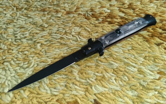 Stiletto automatico italiano - Plexiglas + Brown / Black Blade version 23 cm