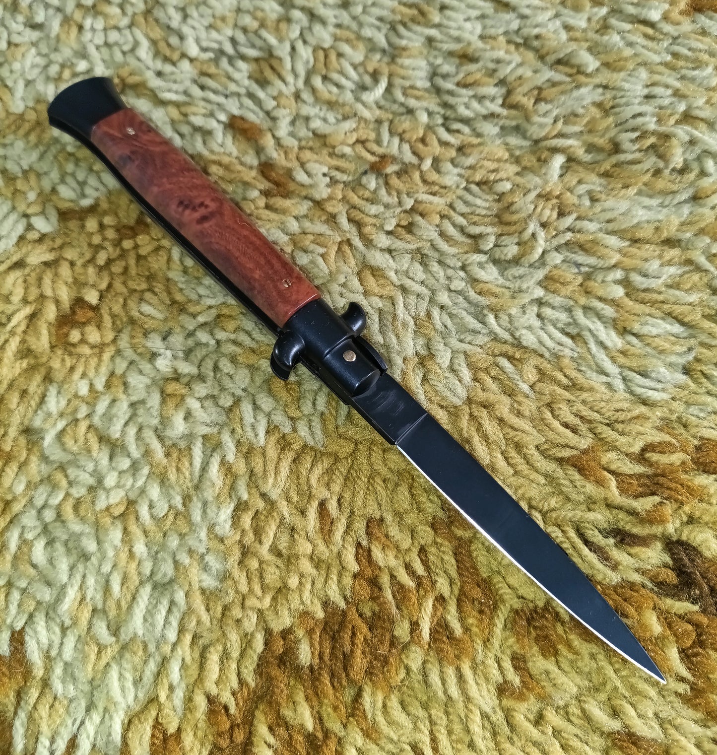 Stiletto automatico italiano - Plexiglas + Brown / Black Blade version 23 cm
