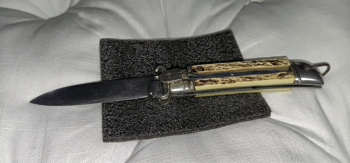Coltello da caccia automatico con estrattore - leverlock leverletto scatto - White/Brown handle