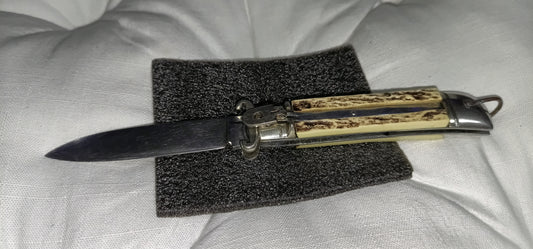 Coltello da caccia automatico con estrattore - leverlock leverletto scatto - White/Brown handle