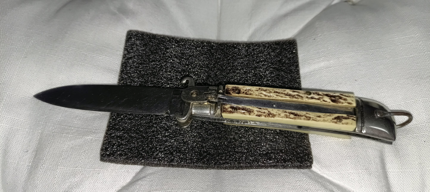 Coltello da caccia automatico con estrattore - leverlock leverletto scatto - White/Brown handle