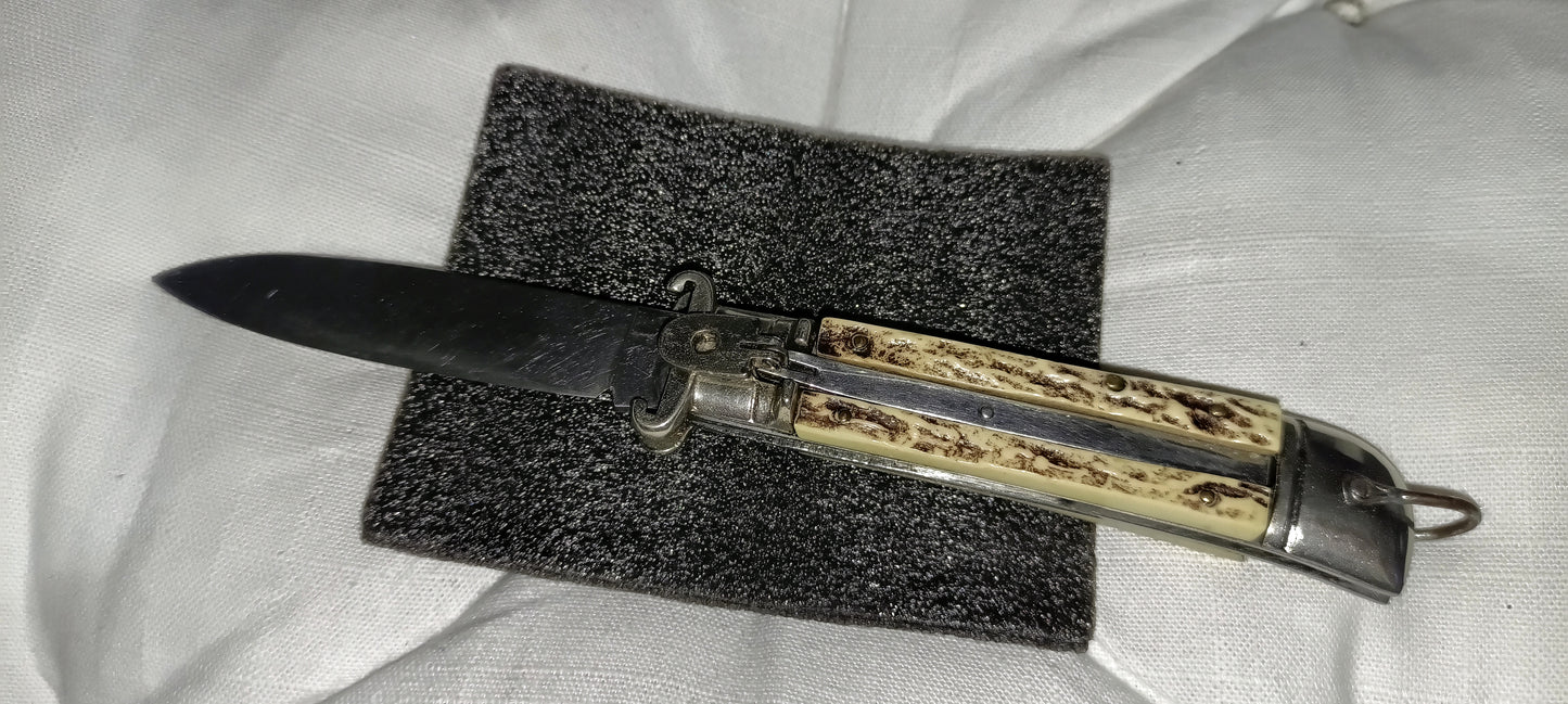 Coltello da caccia automatico con estrattore - leverlock leverletto scatto - White/Brown handle