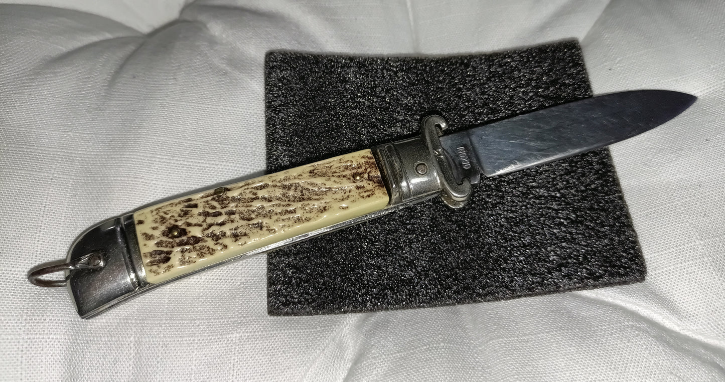 Coltello da caccia automatico con estrattore - leverlock leverletto scatto - White/Brown handle
