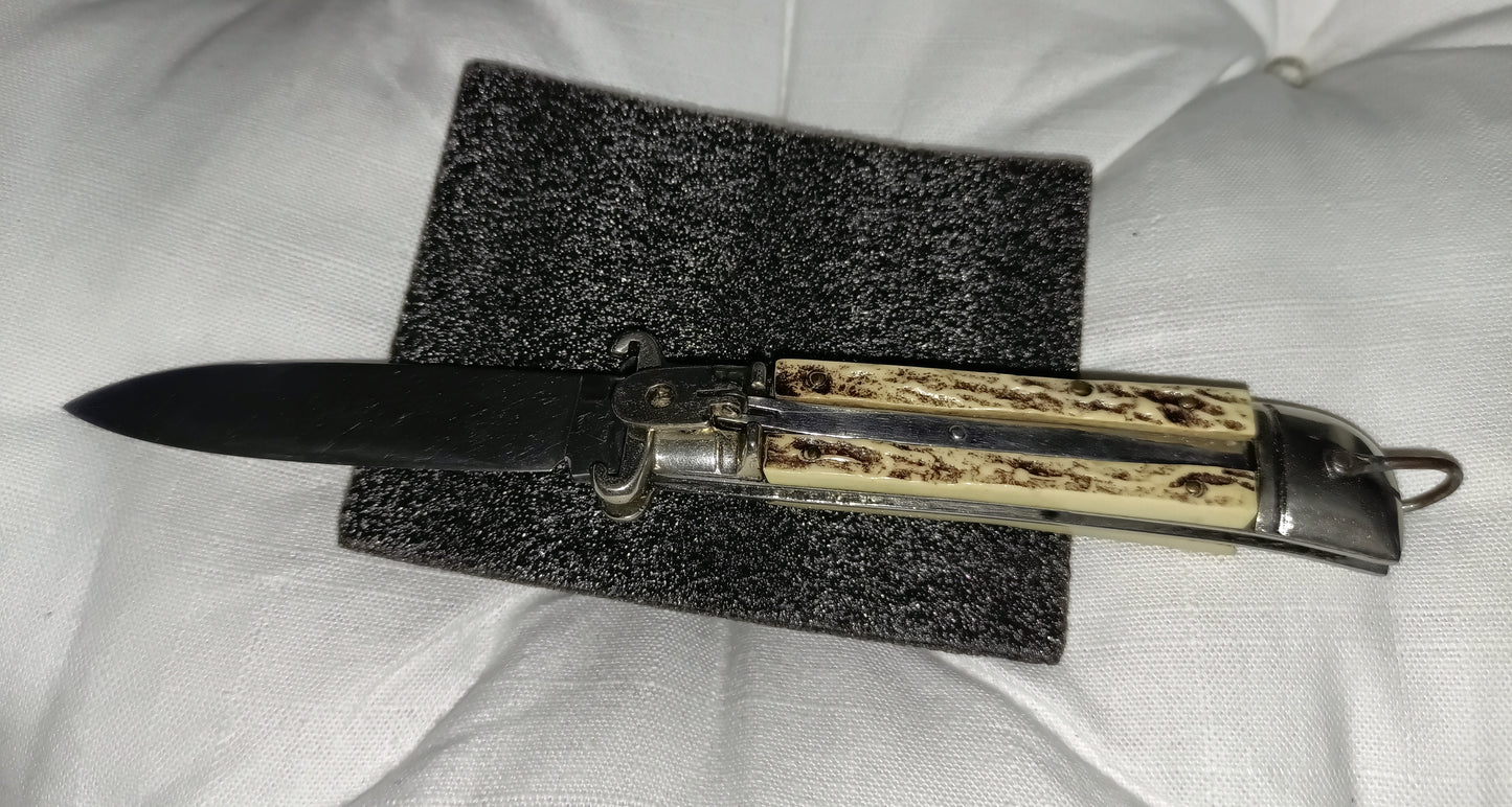 Coltello da caccia automatico con estrattore - leverlock leverletto scatto - White/Brown handle