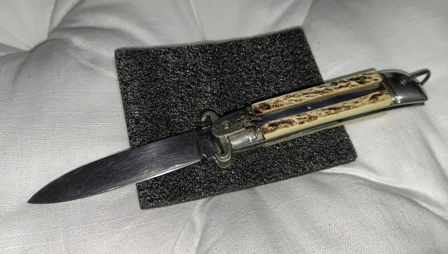 Coltello da caccia automatico con estrattore - leverlock leverletto scatto - White/Brown handle