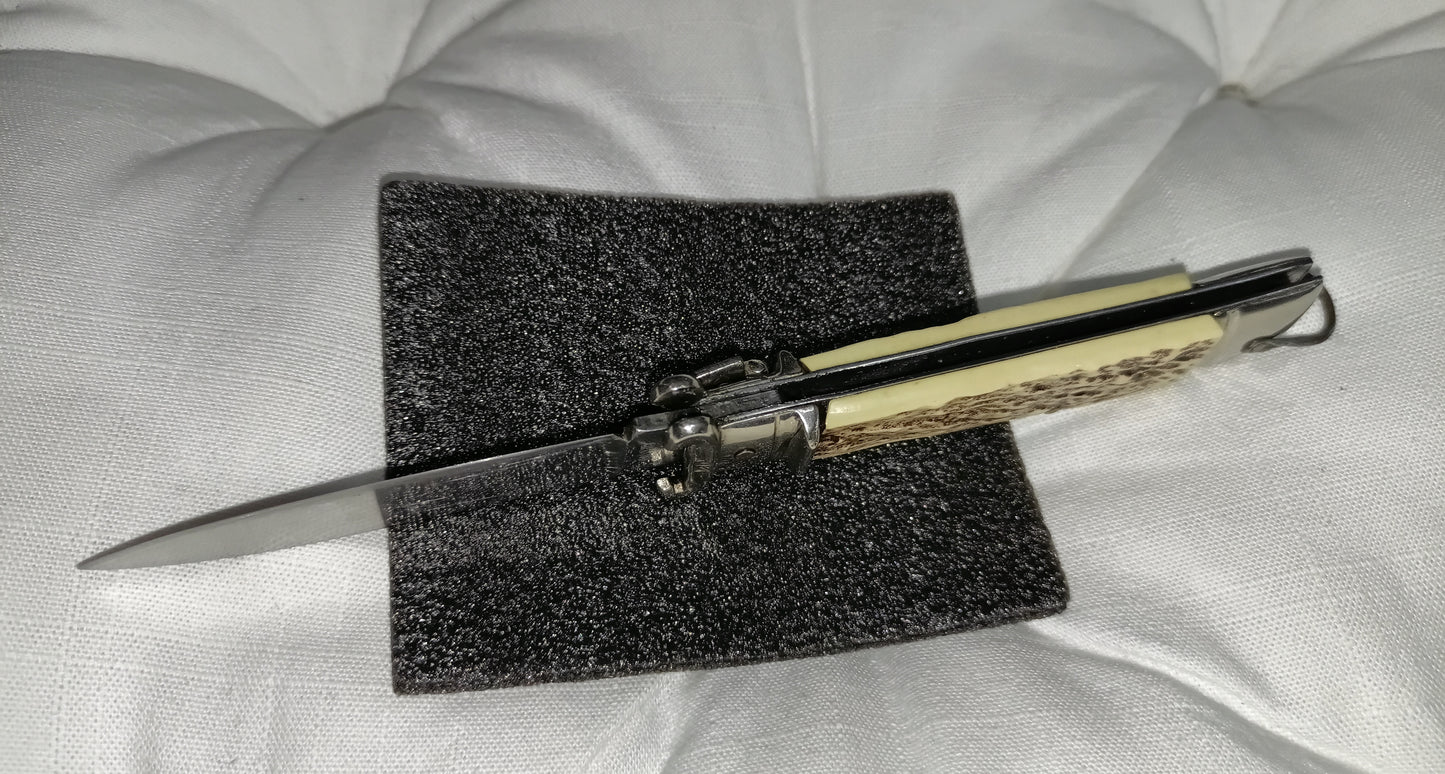 Coltello da caccia automatico con estrattore - leverlock leverletto scatto - White/Brown handle