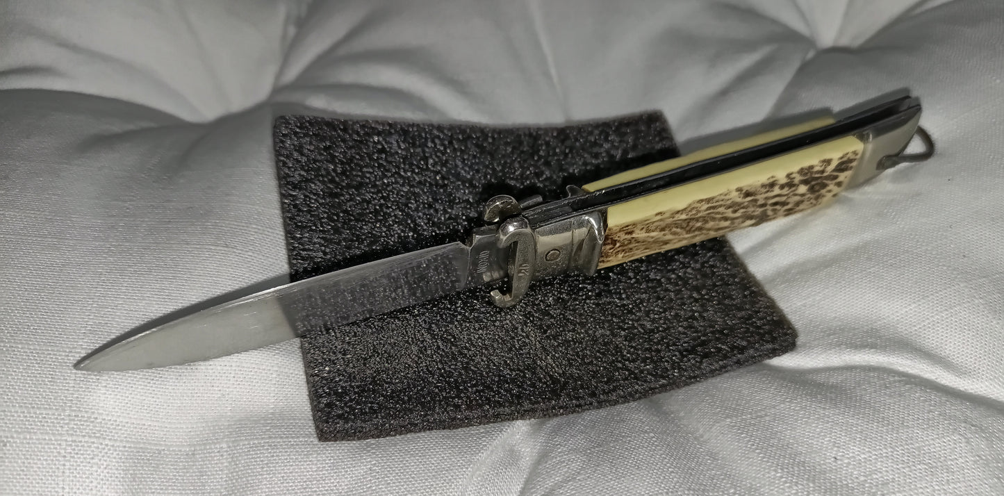 Coltello da caccia automatico con estrattore - leverlock leverletto scatto - White/Brown handle