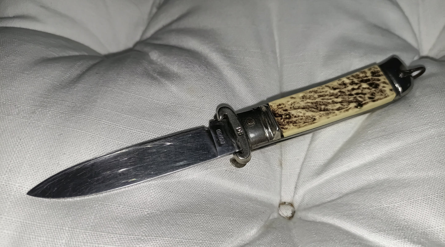 Coltello da caccia automatico con estrattore - leverlock leverletto scatto - White/Brown handle